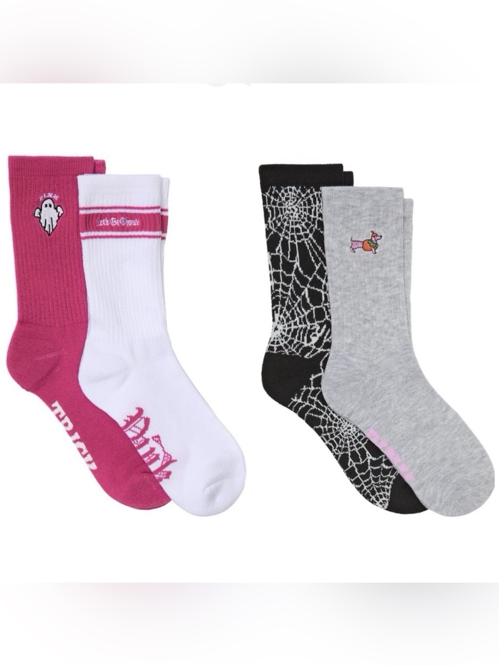 Victoria's Secret PINK Halloween Socks 4 Pairs-Pink, Black, Grey, White NEW